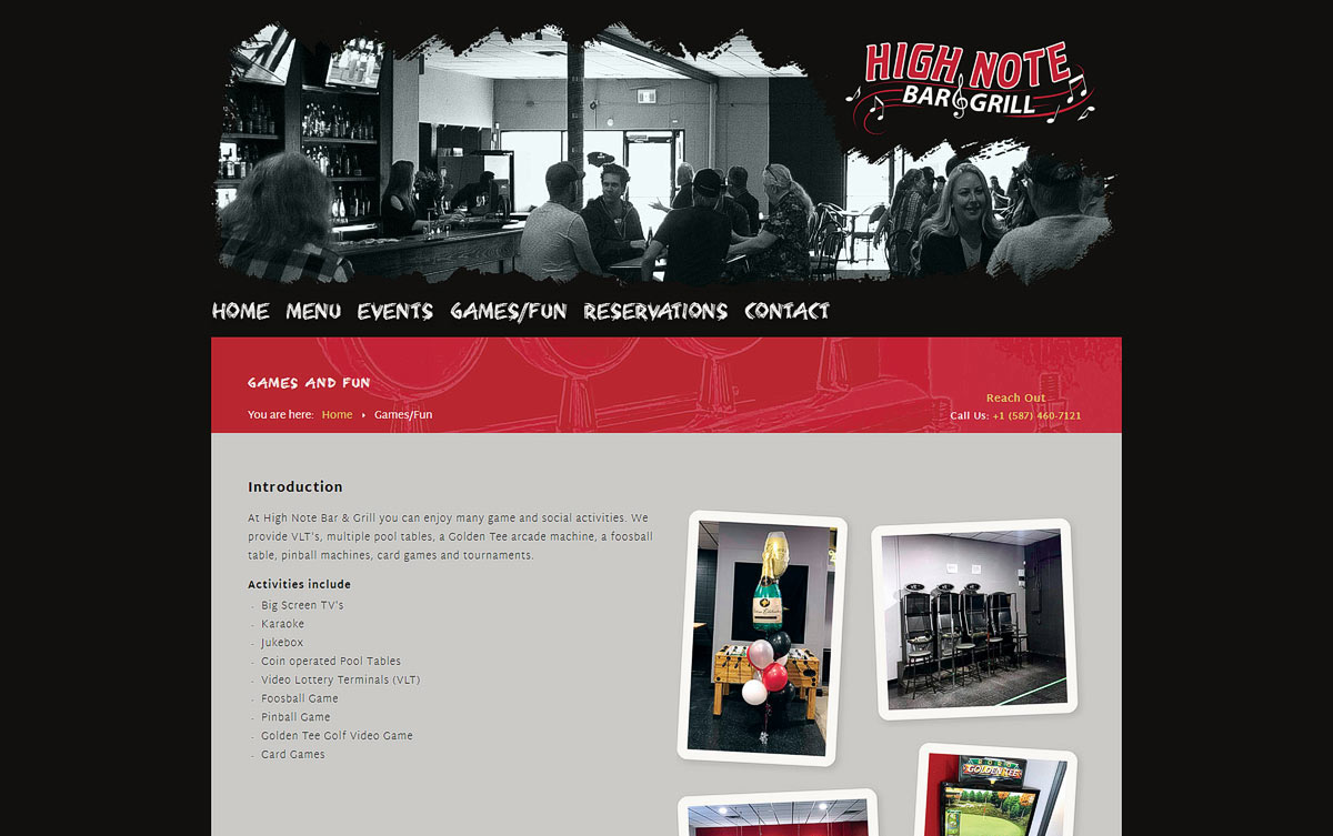 Website of High Note Bar & Grill